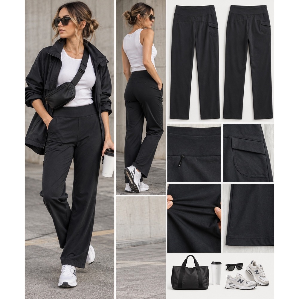Lands' End Japan Market M 10-12 Black Stretch Travel Utility Pants Straight Leg